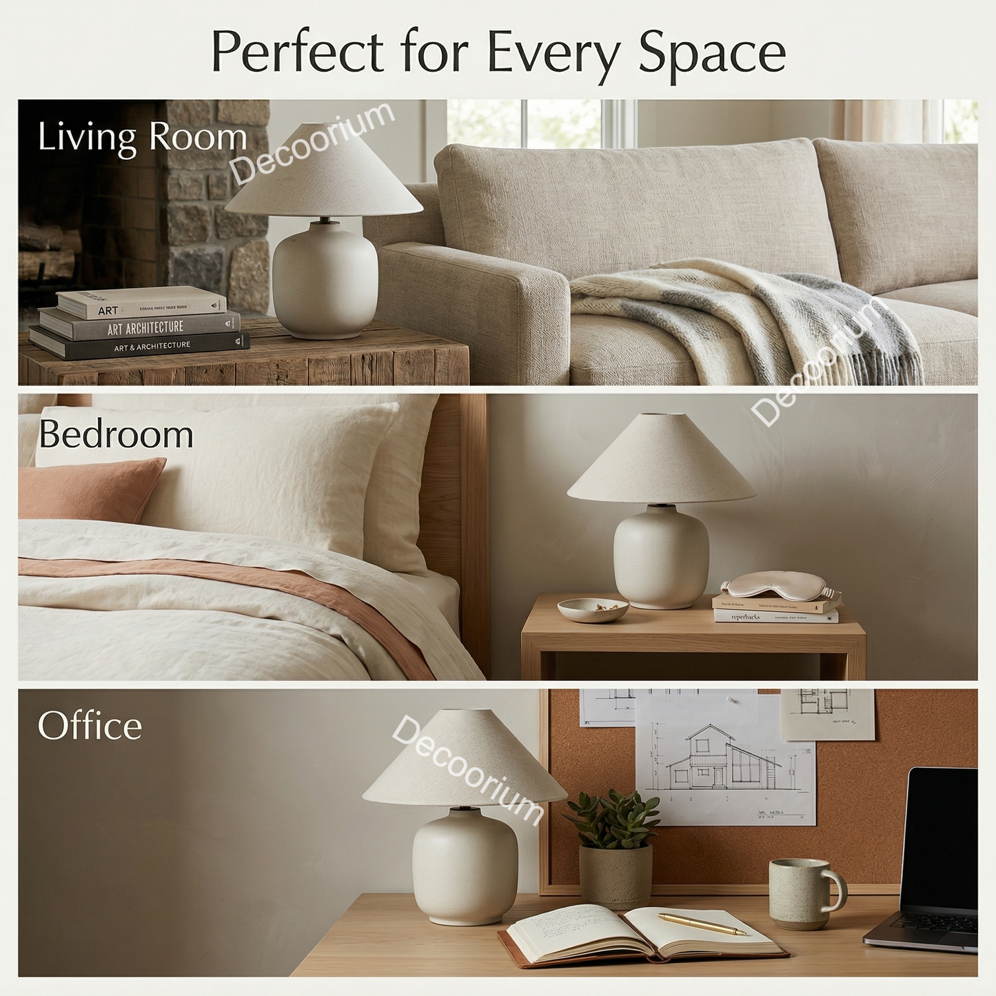 Modern Ceramic Table Lamp with Linen Shade – Minimalist Bedside & Living Room Lighting