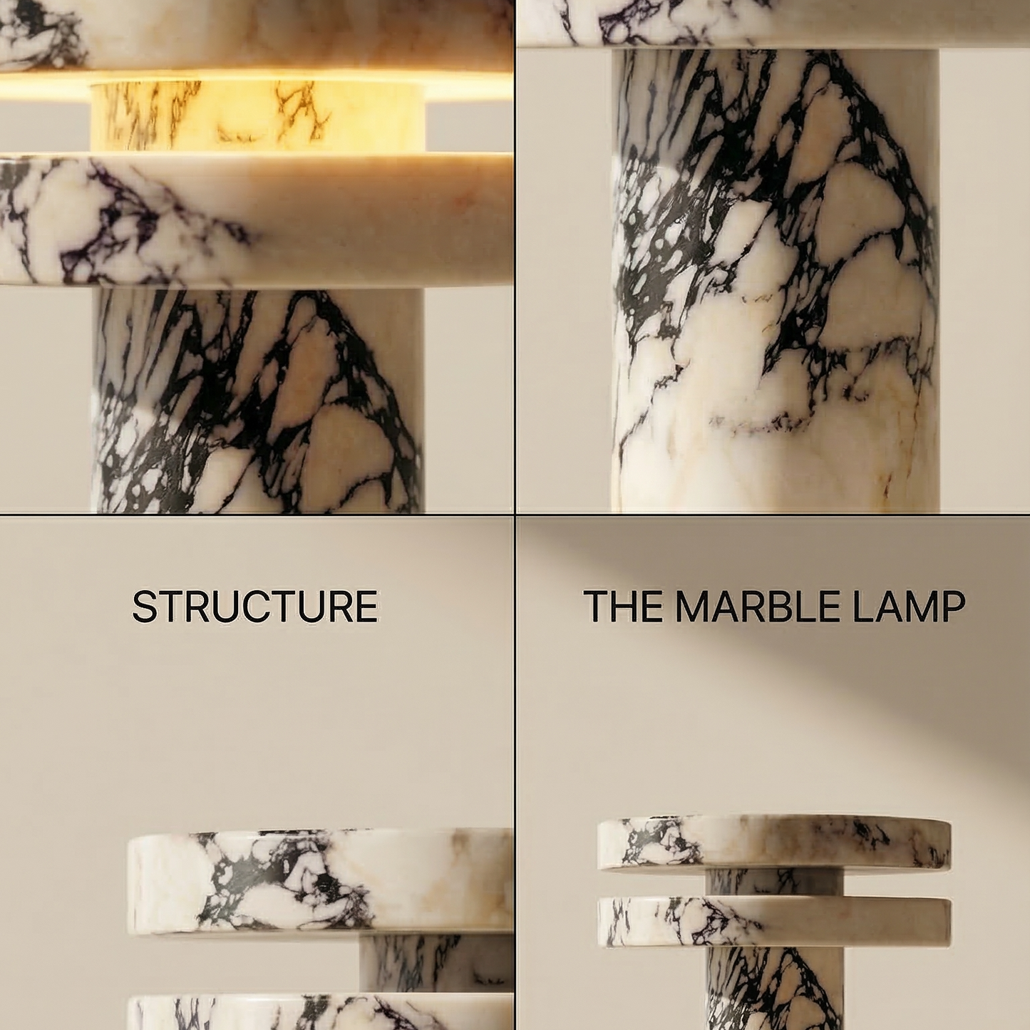 Luxury Natural Marble Table Lamp with Soft LED Light – Elegant Modern Bedside Decor Lamp
