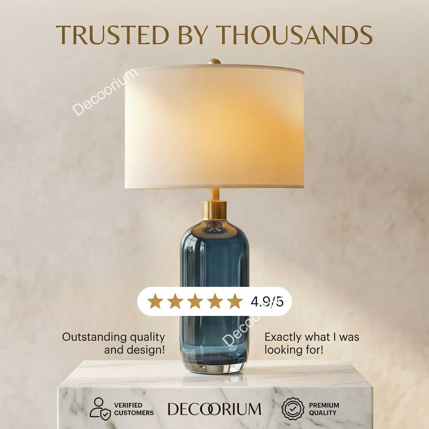 Modern Blue Glass Bedside Table Lamp – Luxury Home Decor Lighting with Premium Fabric Shade