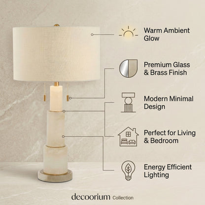 Luxury Marble Table Lamp with Fabric Shade – Modern Elegant Home Lighting