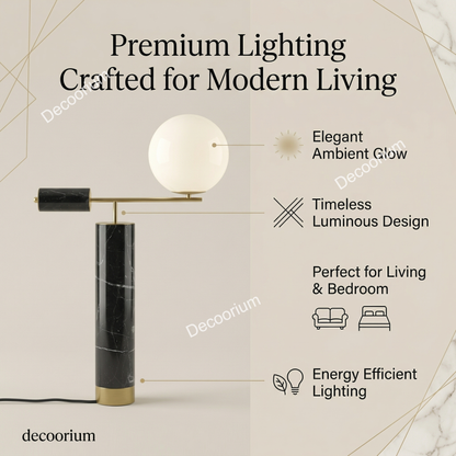 Modern Black Marble Table Lamp with Glass Globe – Luxury Brass Designer Lighting