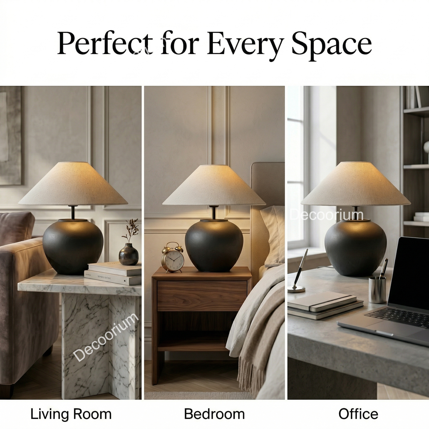 Modern Ceramic Table Lamp with Linen Shade – Minimalist Bedside & Living Room Lighting