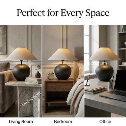 Modern Ceramic Table Lamp with Linen Shade – Minimalist Bedside & Living Room Lighting