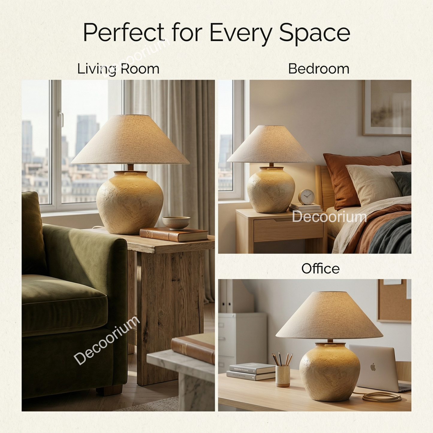 Modern Ceramic Table Lamp with Linen Shade – Minimalist Bedside & Living Room Lighting