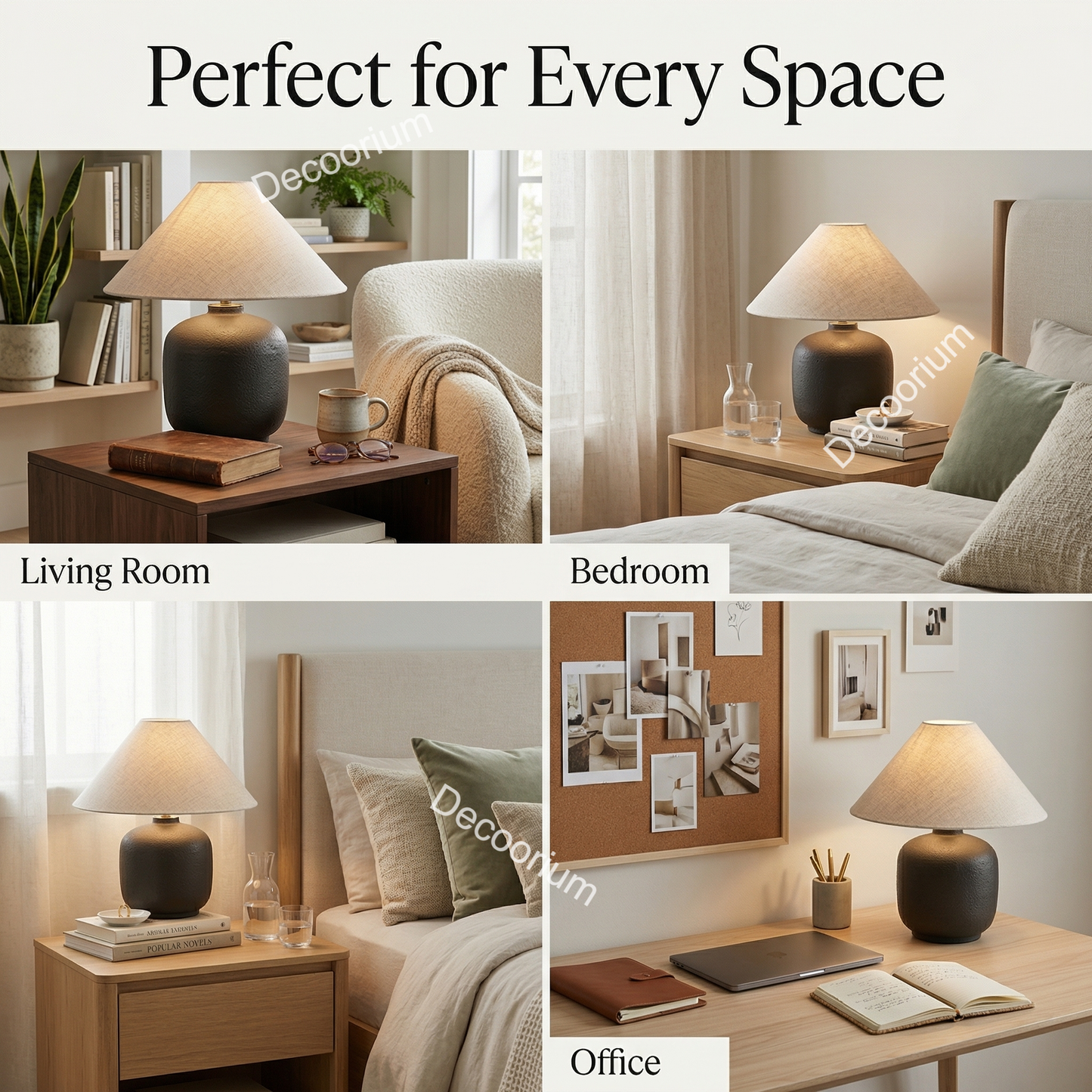 Modern Ceramic Table Lamp with Linen Shade – Minimalist Bedside & Living Room Lighting