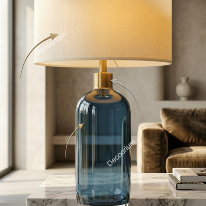 Modern Blue Glass Bedside Table Lamp – Luxury Home Decor Lighting with Premium Fabric Shade