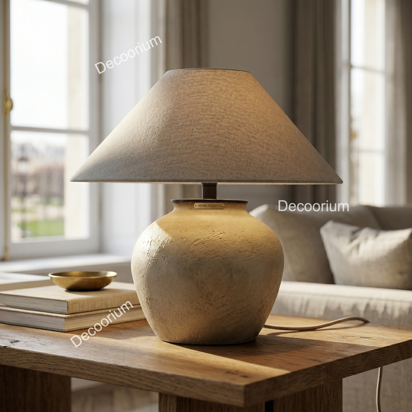 Modern Ceramic Table Lamp with Linen Shade – Minimalist Bedside & Living Room Lighting