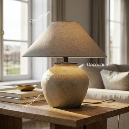 Modern Ceramic Table Lamp with Linen Shade – Minimalist Bedside & Living Room Lighting