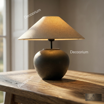 Modern Ceramic Table Lamp with Linen Shade – Minimalist Bedside & Living Room Lighting