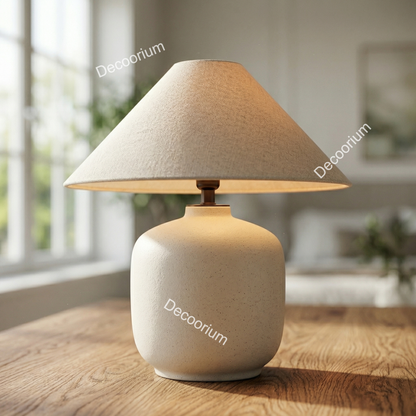 Modern Ceramic Table Lamp with Linen Shade – Minimalist Bedside & Living Room Lighting