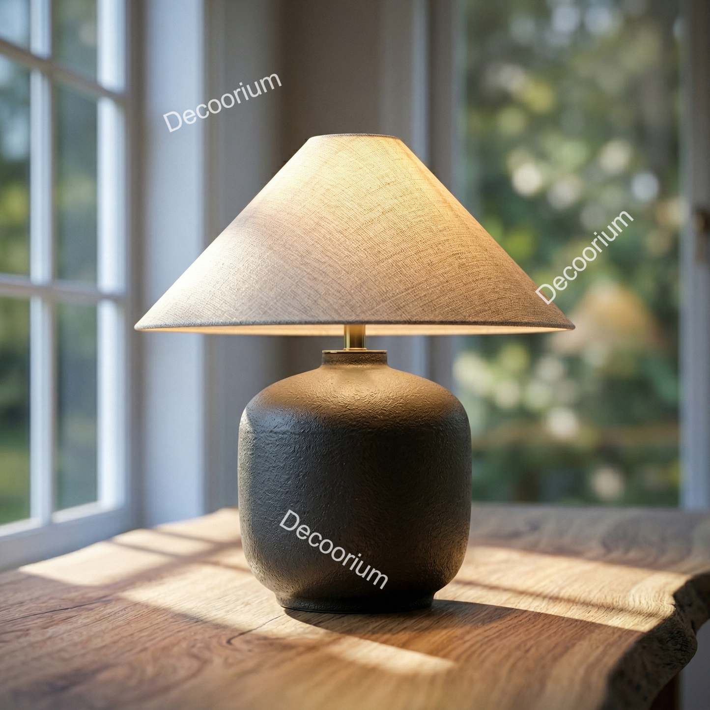 Modern Ceramic Table Lamp with Linen Shade – Minimalist Bedside & Living Room Lighting
