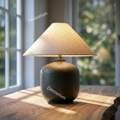Modern Ceramic Table Lamp with Linen Shade – Minimalist Bedside & Living Room Lighting