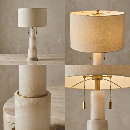 Luxury Marble Table Lamp with Fabric Shade – Modern Elegant Home Lighting