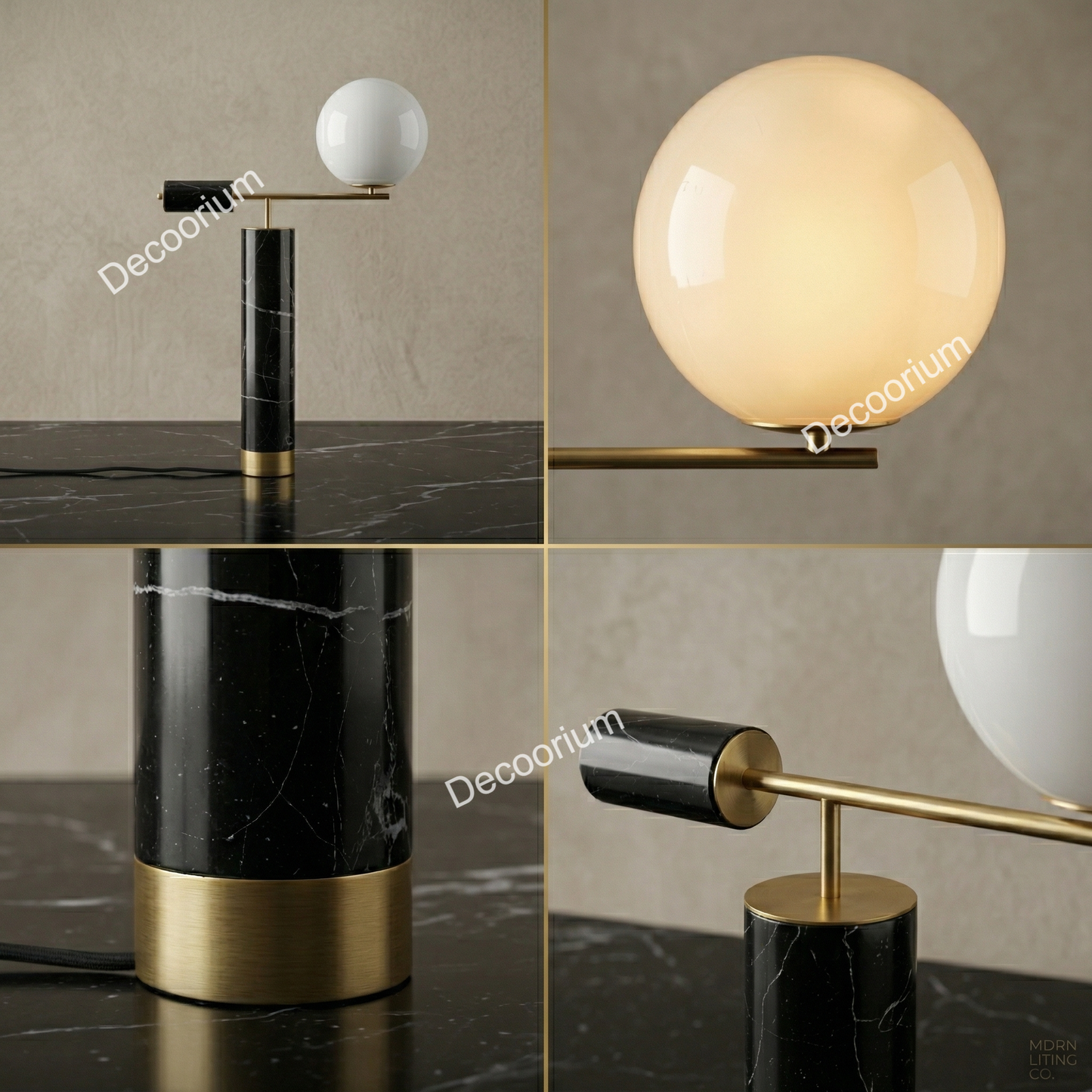Modern Black Marble Table Lamp with Glass Globe – Luxury Brass Designer Lighting