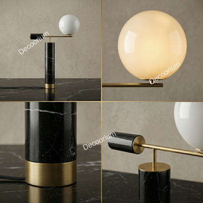 Modern Black Marble Table Lamp with Glass Globe – Luxury Brass Designer Lighting
