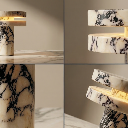 Luxury Natural Marble Table Lamp with Soft LED Light – Elegant Modern Bedside Decor Lamp