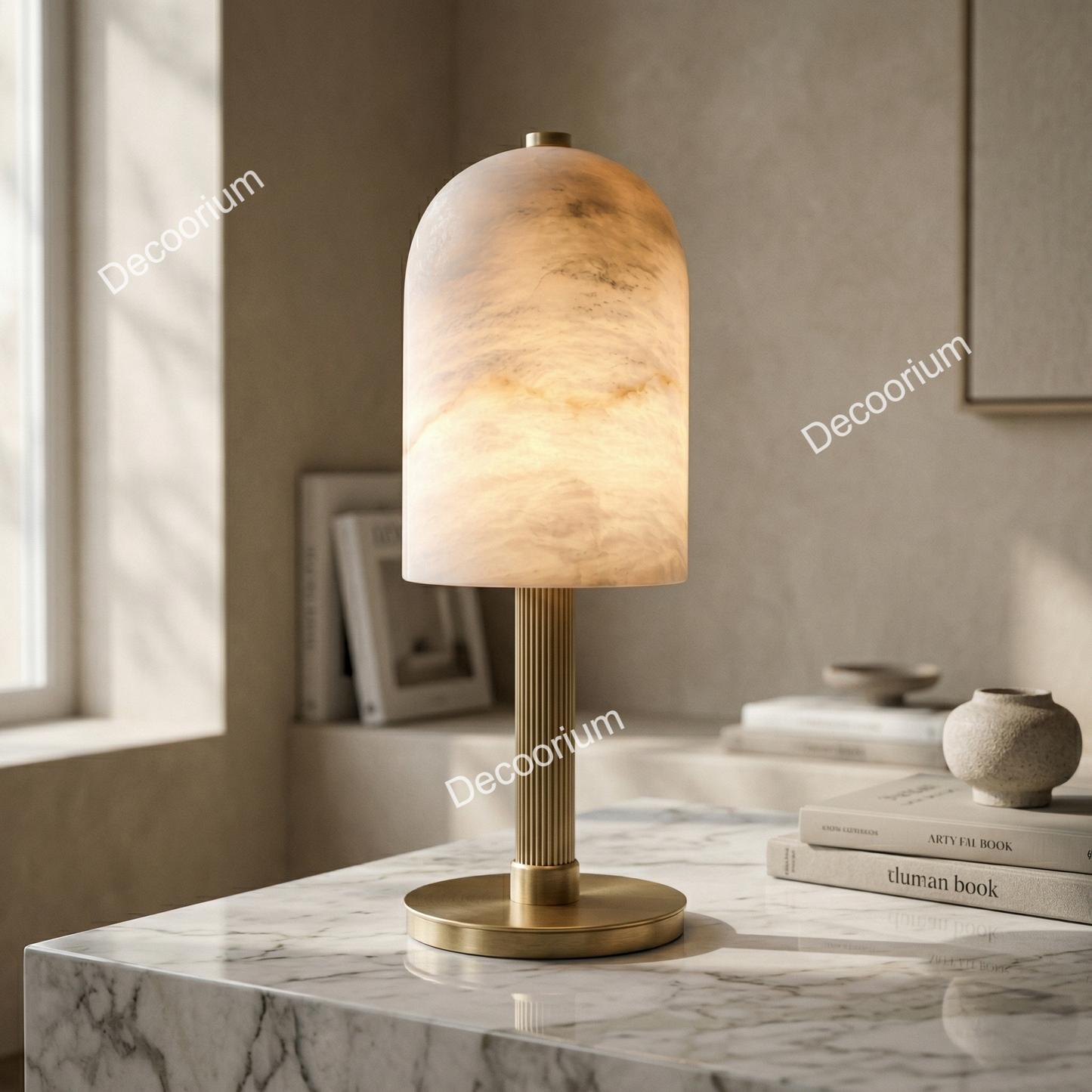 Modern Marble Dome Table Lamp – Luxury Brass Base Ambient Lighting for Bedroom & Living Room