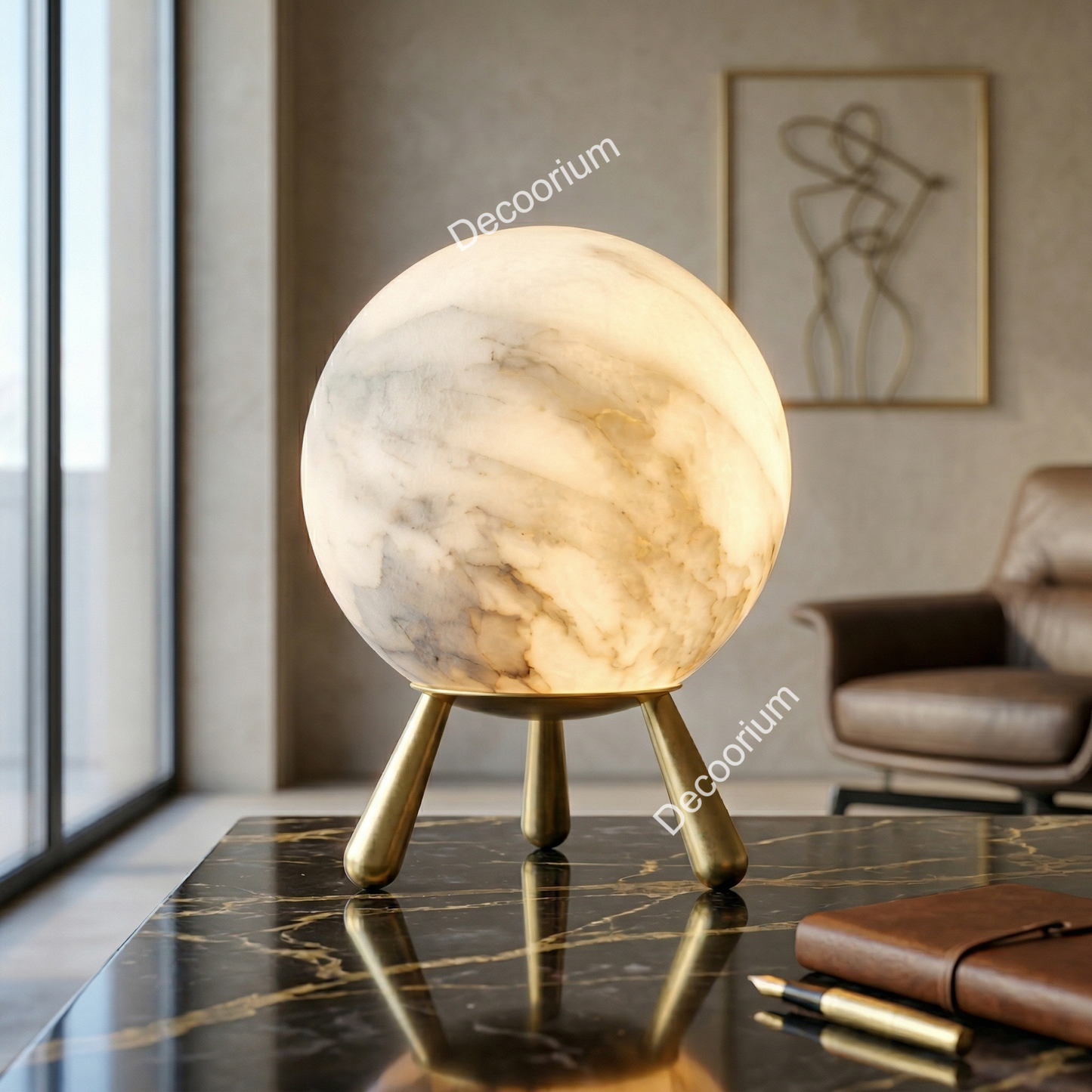 Designer Marble Globe Lamp – Modern Luxury Table Light for Living Room