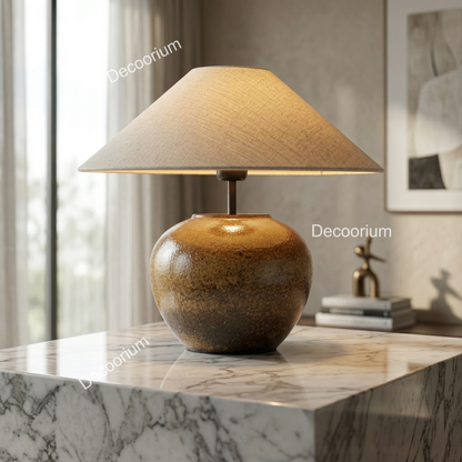 Modern Ceramic Table Lamp with Linen Shade – Minimalist Bedside & Living Room Lighting