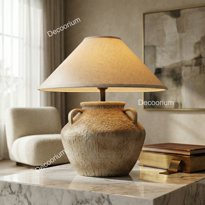 Modern Ceramic Table Lamp with Linen Shade – Minimalist Bedside & Living Room Lighting