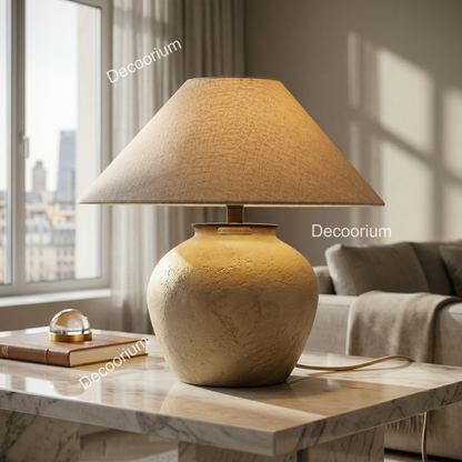 Modern Ceramic Table Lamp with Linen Shade – Minimalist Bedside & Living Room Lighting