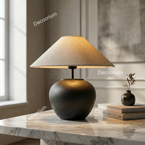 Modern Ceramic Table Lamp with Linen Shade – Minimalist Bedside & Living Room Lighting