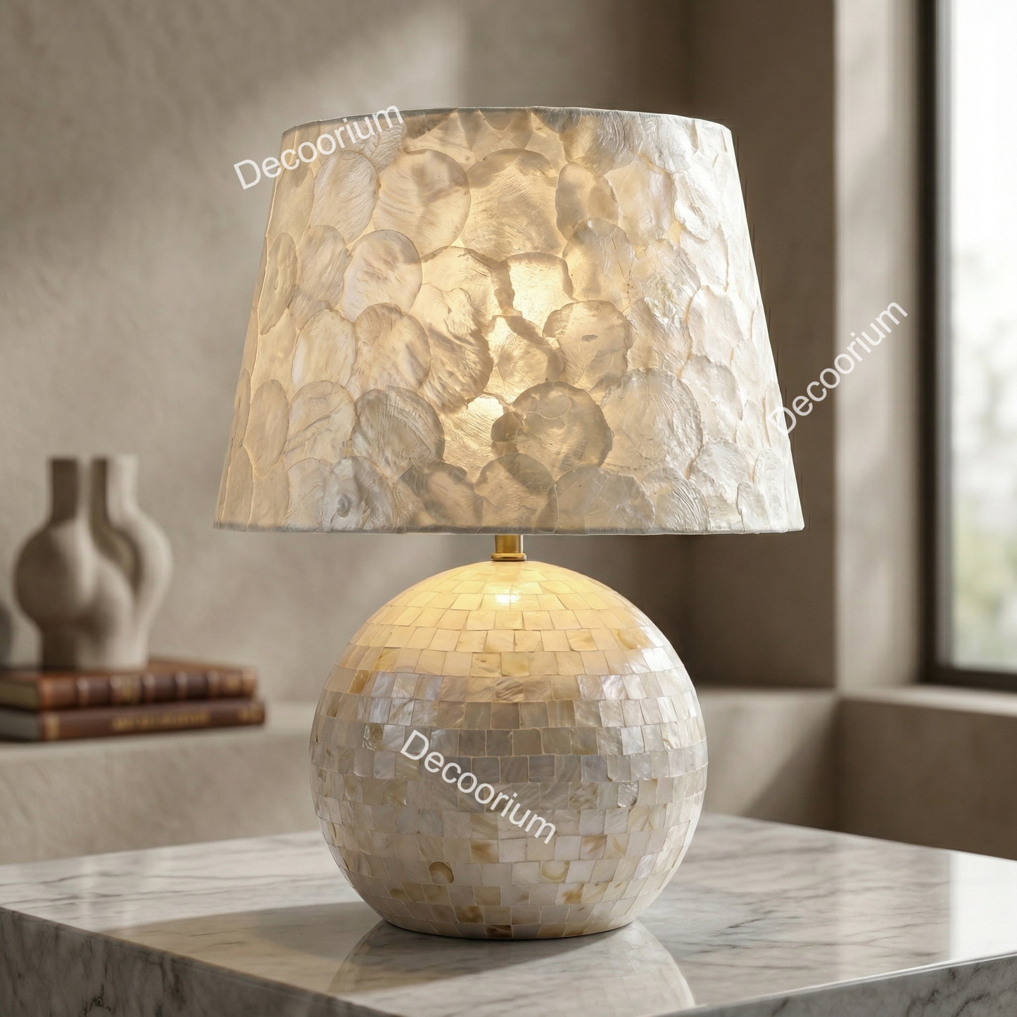 Modern Ceramic Table Lamp with Linen Shade – Minimalist Bedside & Living Room Lighting