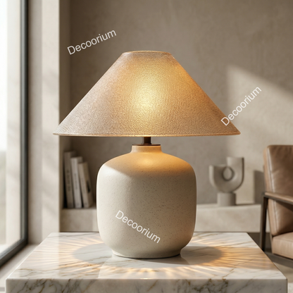 Modern Ceramic Table Lamp with Linen Shade – Minimalist Bedside & Living Room Lighting