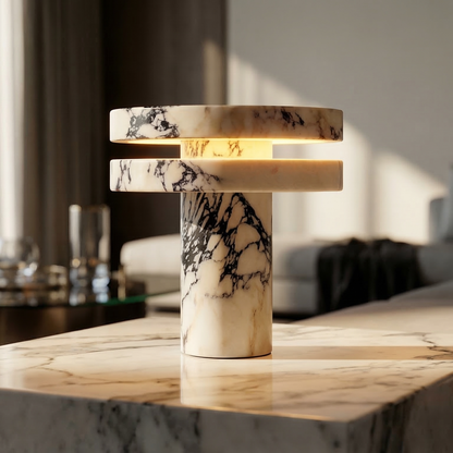 Luxury Natural Marble Table Lamp with Soft LED Light – Elegant Modern Bedside Decor Lamp