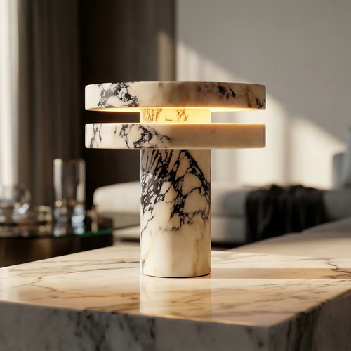 Luxury Natural Marble Table Lamp with Soft LED Light – Elegant Modern Bedside Decor Lamp