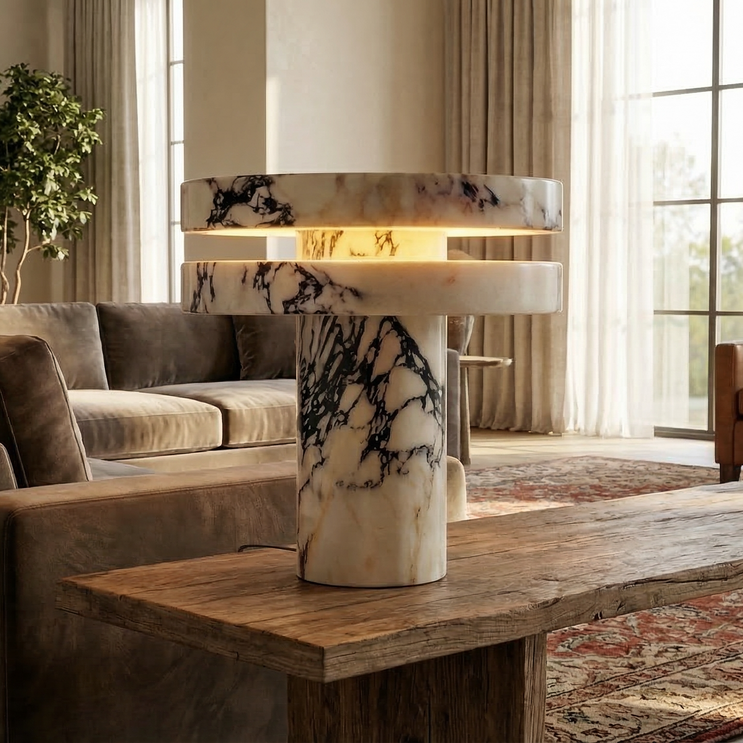 Luxury Natural Marble Table Lamp with Soft LED Light – Elegant Modern Bedside Decor Lamp