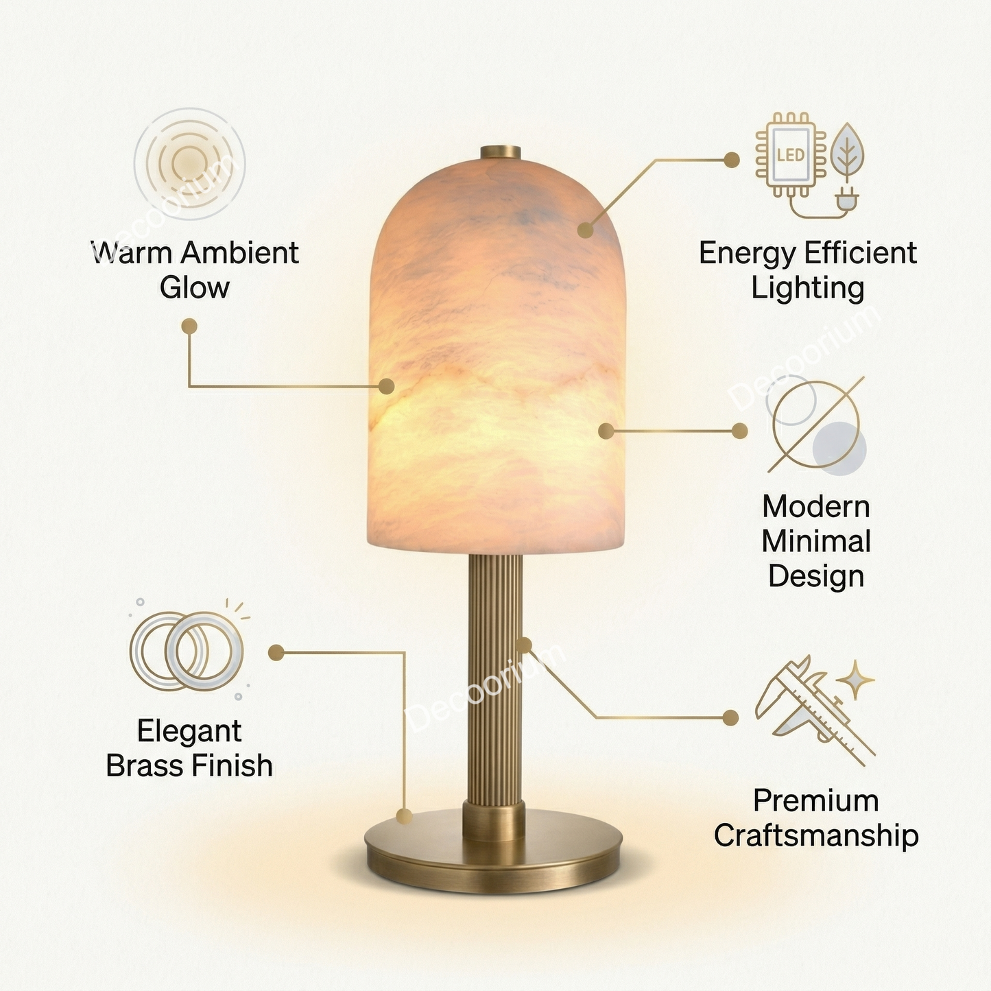 Modern Marble Dome Table Lamp – Luxury Brass Base Ambient Lighting for Bedroom & Living Room