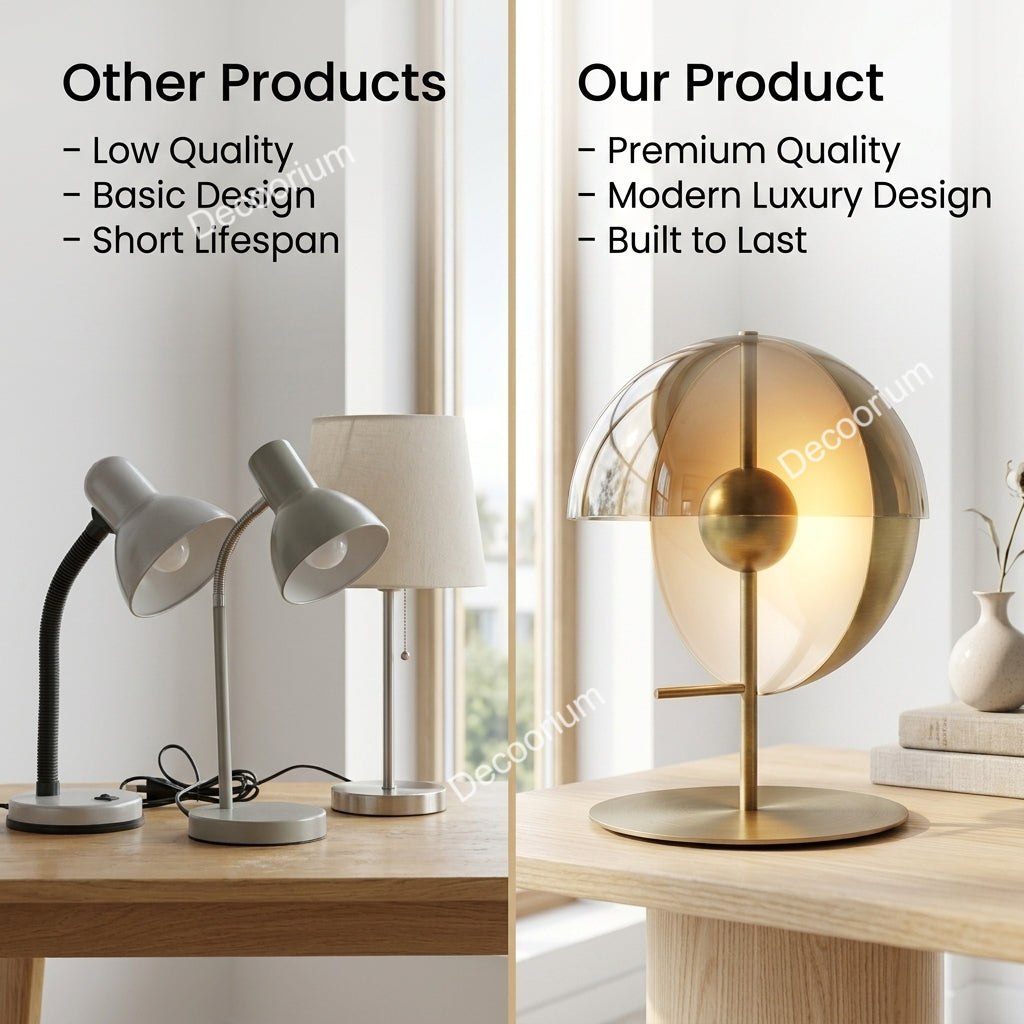 Luxury Modern Gold Glass Table Lamp – Designer LED Bedside Lamp for Living Room & Bedroom Decor