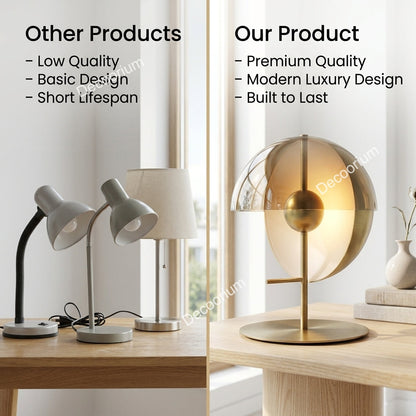 Luxury Modern Gold Glass Table Lamp – Designer LED Bedside Lamp for Living Room & Bedroom Decor