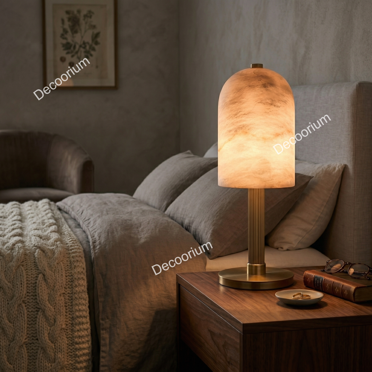 Modern Marble Dome Table Lamp – Luxury Brass Base Ambient Lighting for Bedroom & Living Room