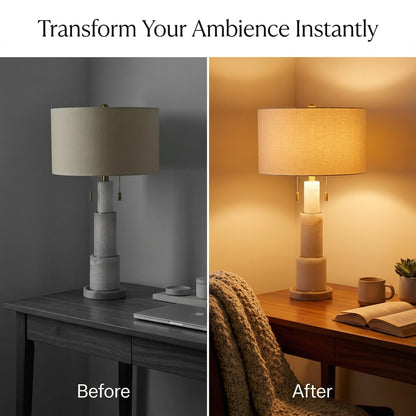 Luxury Marble Table Lamp with Fabric Shade – Modern Elegant Home Lighting