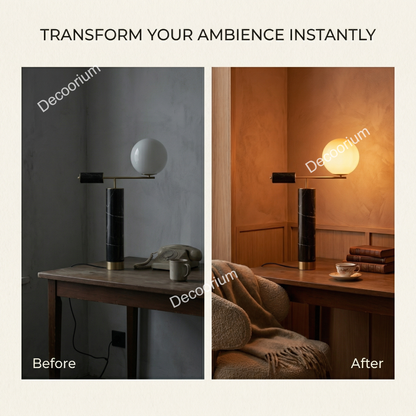 Modern Black Marble Table Lamp with Glass Globe – Luxury Brass Designer Lighting