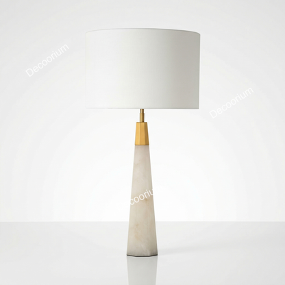 Modern Marble Table Lamp with Linen Shade – Luxury Minimalist Bedside Light for Living Room, Bedroom & Home Decor