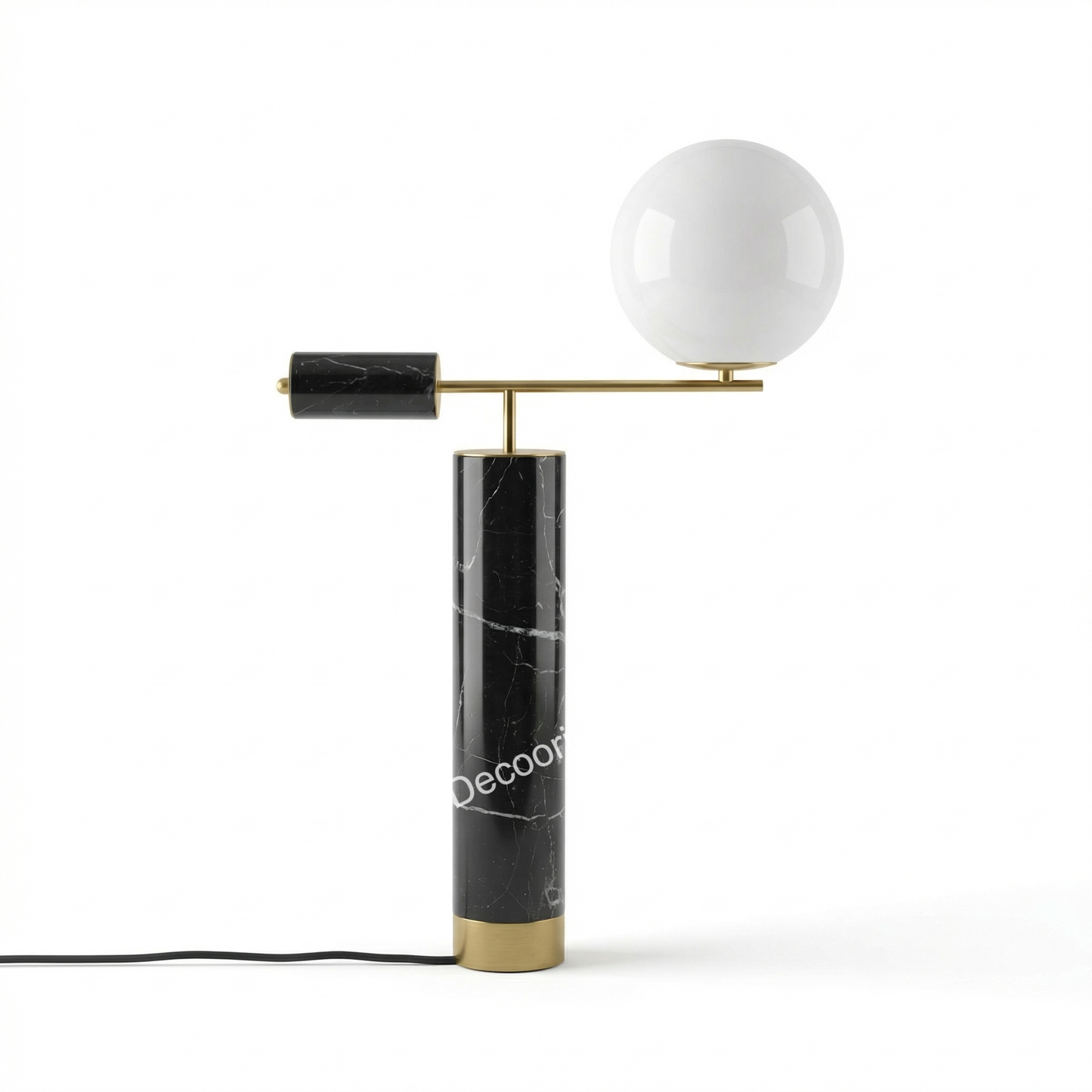 Modern Black Marble Table Lamp with Glass Globe – Luxury Brass Designer Lighting