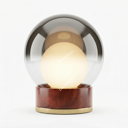 Modern Glass Globe Table Lamp with Wooden Base – Luxury Ambient Bedside Light | Designer Home Decor