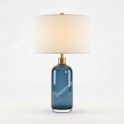 Modern Blue Glass Bedside Table Lamp – Luxury Home Decor Lighting with Premium Fabric Shade
