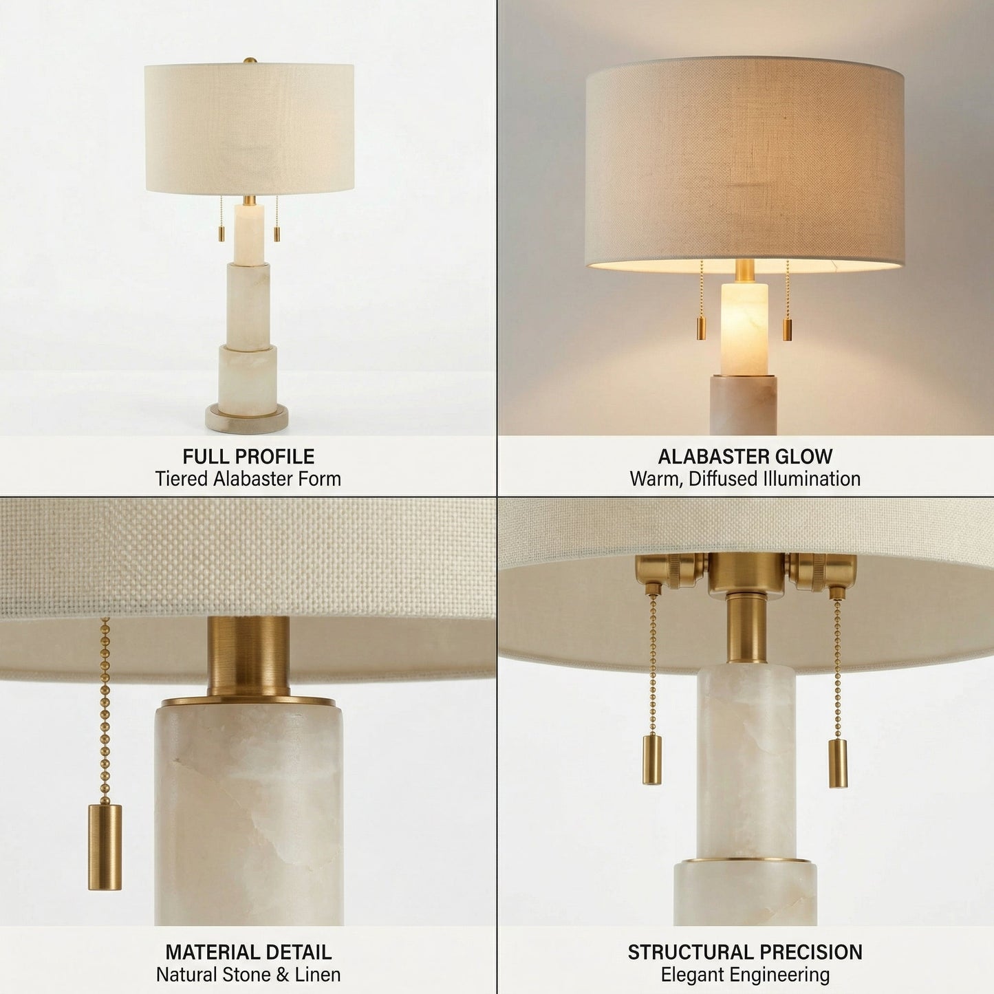 Luxury Marble Table Lamp with Fabric Shade – Modern Elegant Home Lighting
