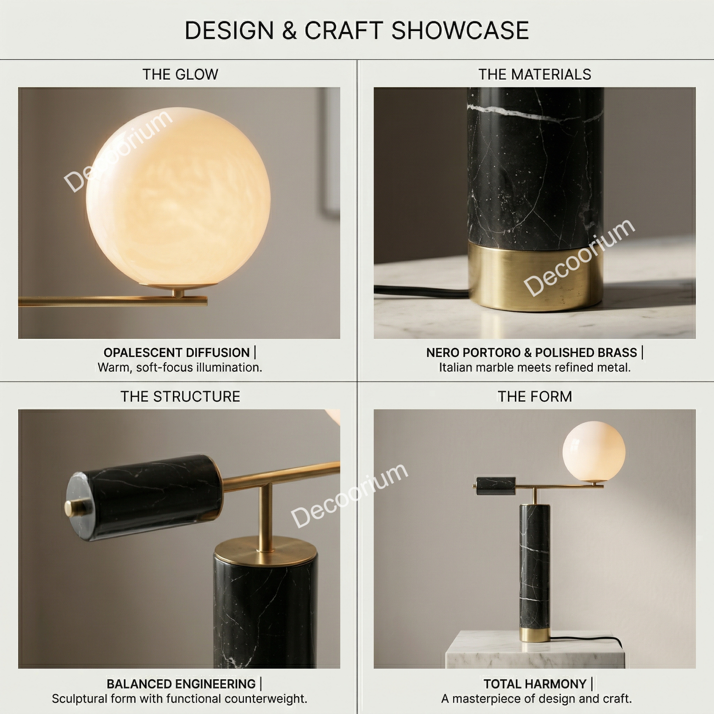 Modern Black Marble Table Lamp with Glass Globe – Luxury Brass Designer Lighting