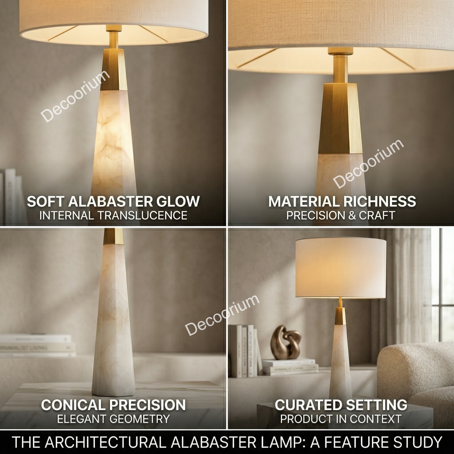 Modern Marble Table Lamp with Linen Shade – Luxury Minimalist Bedside Light for Living Room, Bedroom & Home Decor