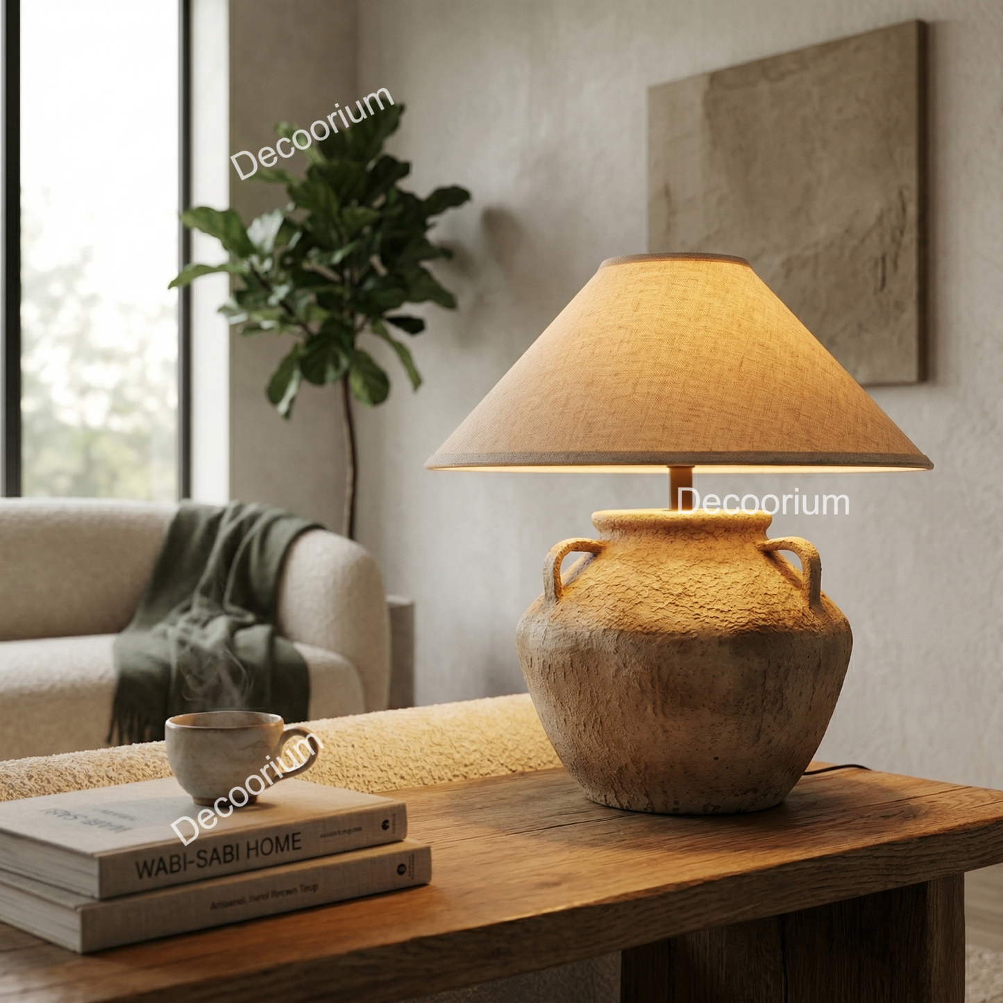 Modern Ceramic Table Lamp with Linen Shade – Minimalist Bedside & Living Room Lighting