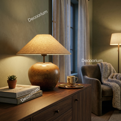 Modern Ceramic Table Lamp with Linen Shade – Minimalist Bedside & Living Room Lighting
