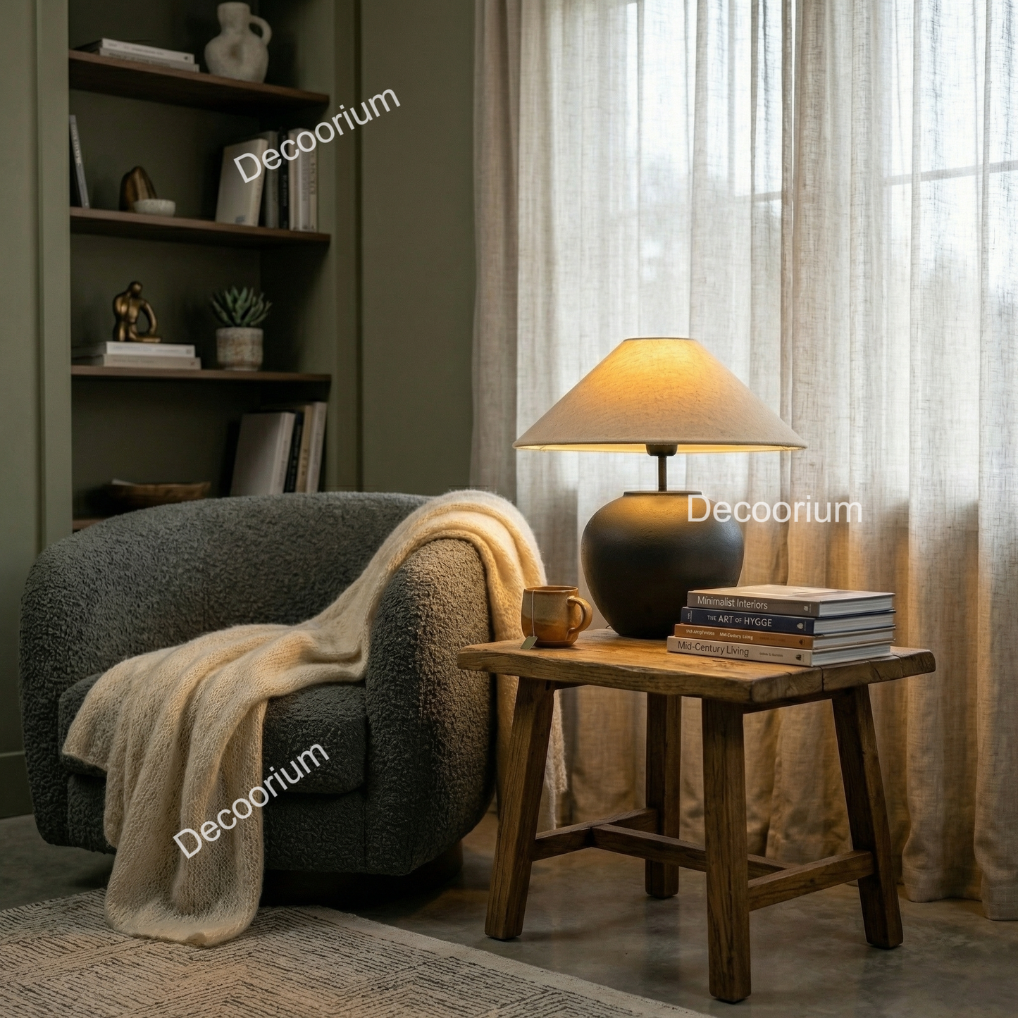 Modern Ceramic Table Lamp with Linen Shade – Minimalist Bedside & Living Room Lighting
