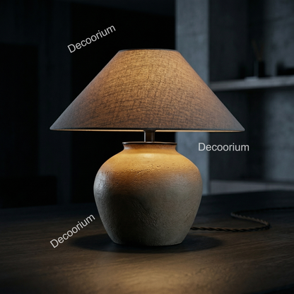 Modern Ceramic Table Lamp with Linen Shade – Minimalist Bedside & Living Room Lighting