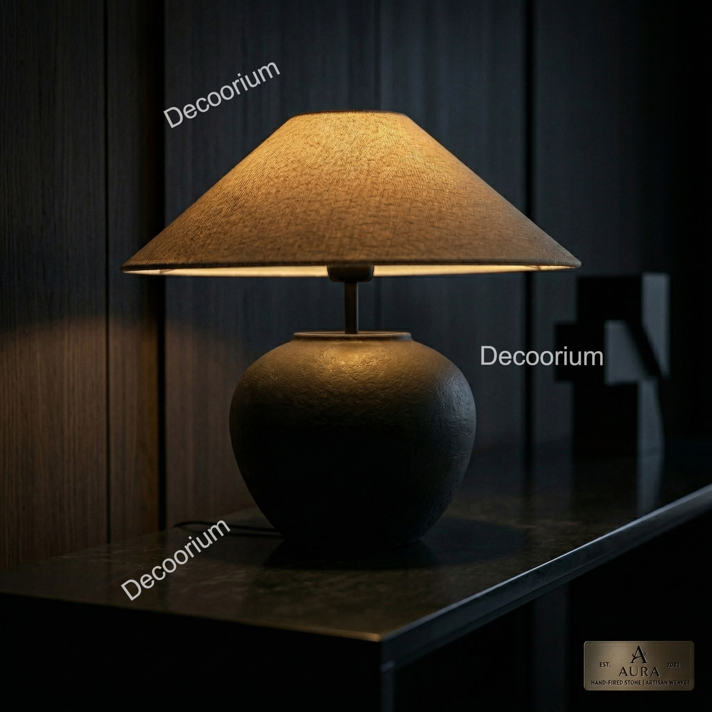 Modern Ceramic Table Lamp with Linen Shade – Minimalist Bedside & Living Room Lighting