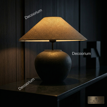 Modern Ceramic Table Lamp with Linen Shade – Minimalist Bedside & Living Room Lighting